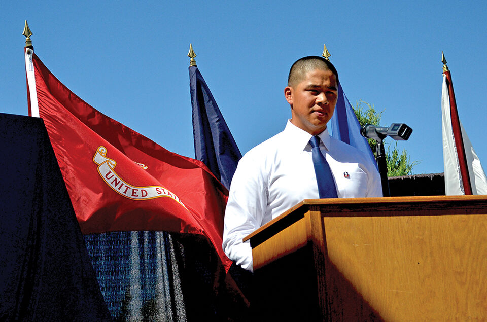 Andrew Maeda gives a speech about the Nisei soldiers